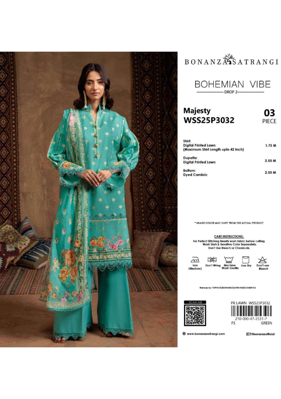 BONANZA SATRANGI BOHEMIAN VIBE PRINTED LAWN 3-PIECE