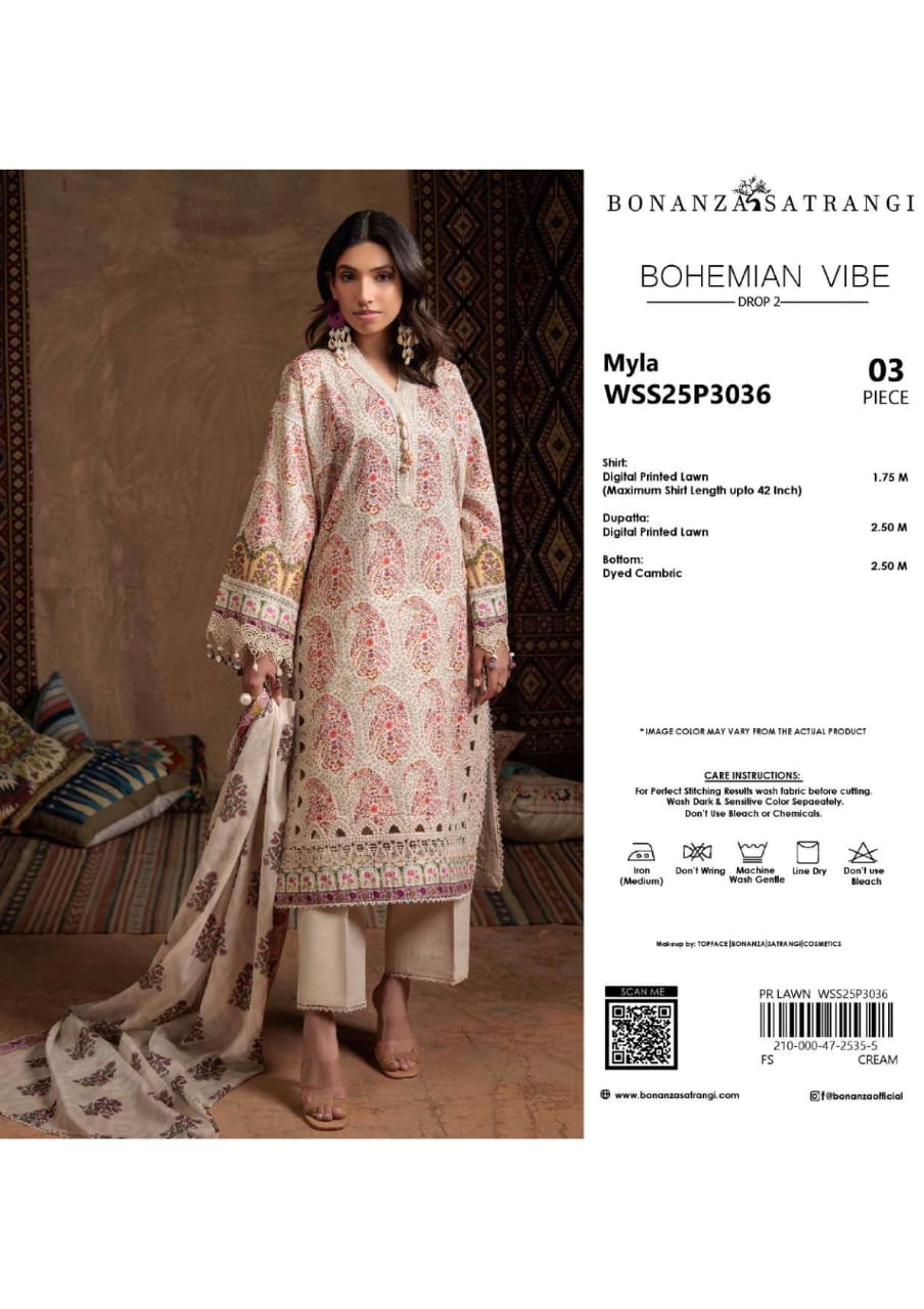 BONANZA SATRANGI BOHEMIAN VIBE PRINTED LAWN 3-PIECE