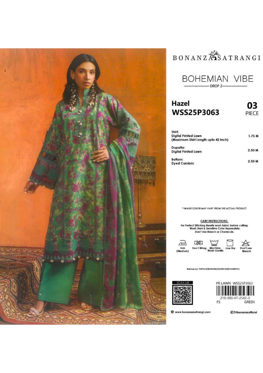 BONANZA SATRANGI BOHEMIAN VIBE PRINTED LAWN 3-PIECE