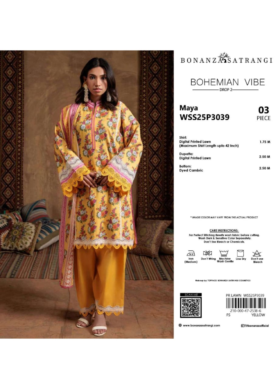 BONANZA SATRANGI BOHEMIAN VIBE PRINTED LAWN 3-PIECE