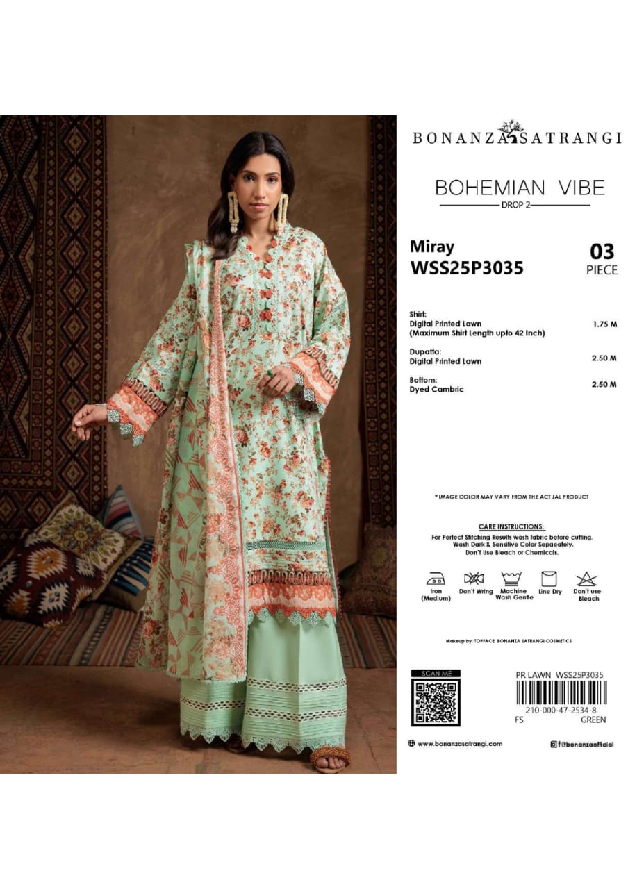 BONANZA SATRANGI BOHEMIAN VIBE PRINTED LAWN 3-PIECE