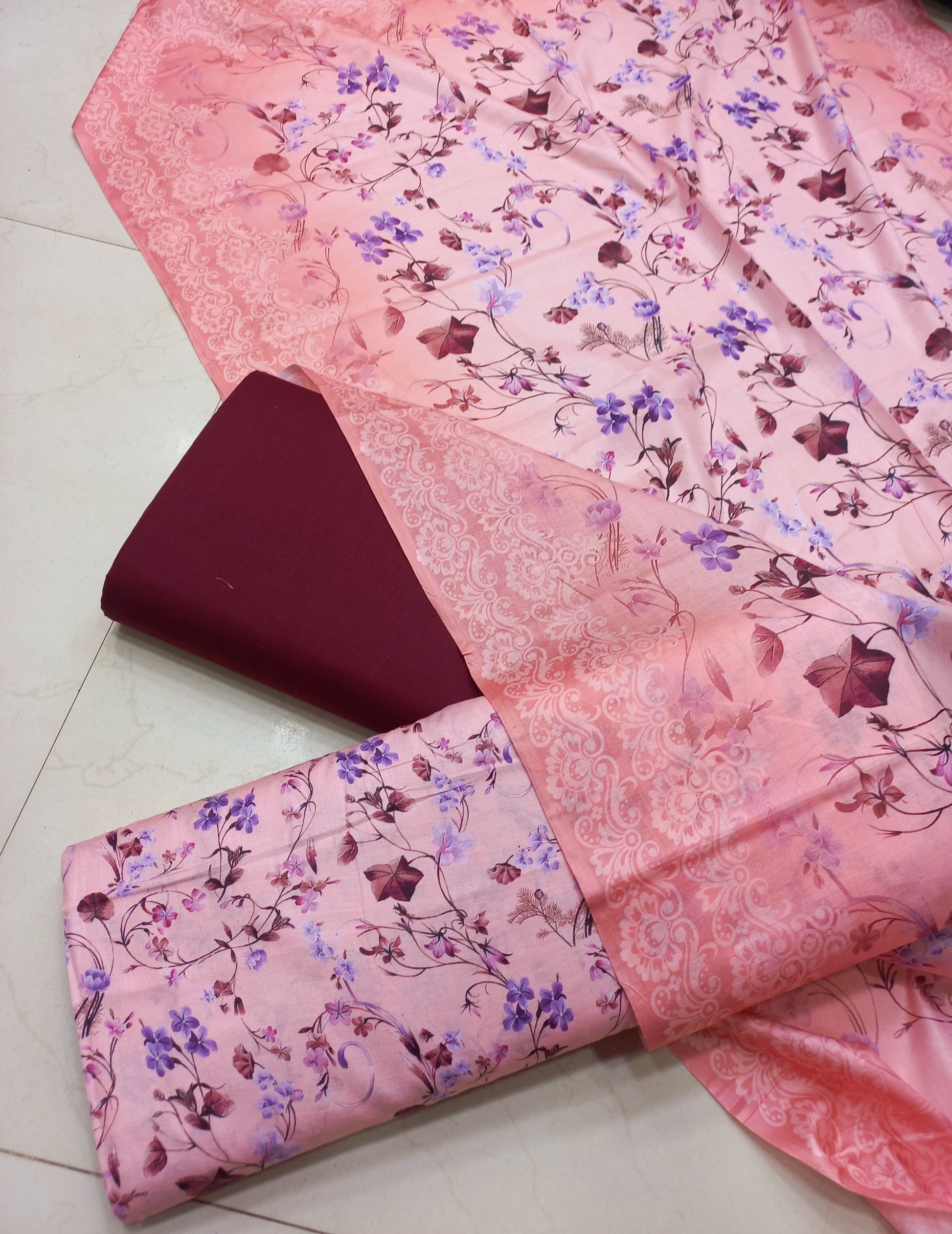 AL KARAM KASTORI 3PES LAWN PRINTED SHRIT  PRINTED TROUSER WITH LAWN DUPATTA