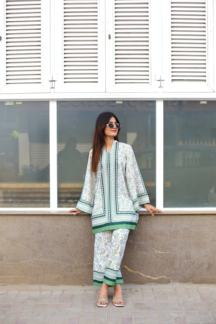 BIN HAROON TEXTILE SWISS LAWN PRINTED STITCH 2PC✓