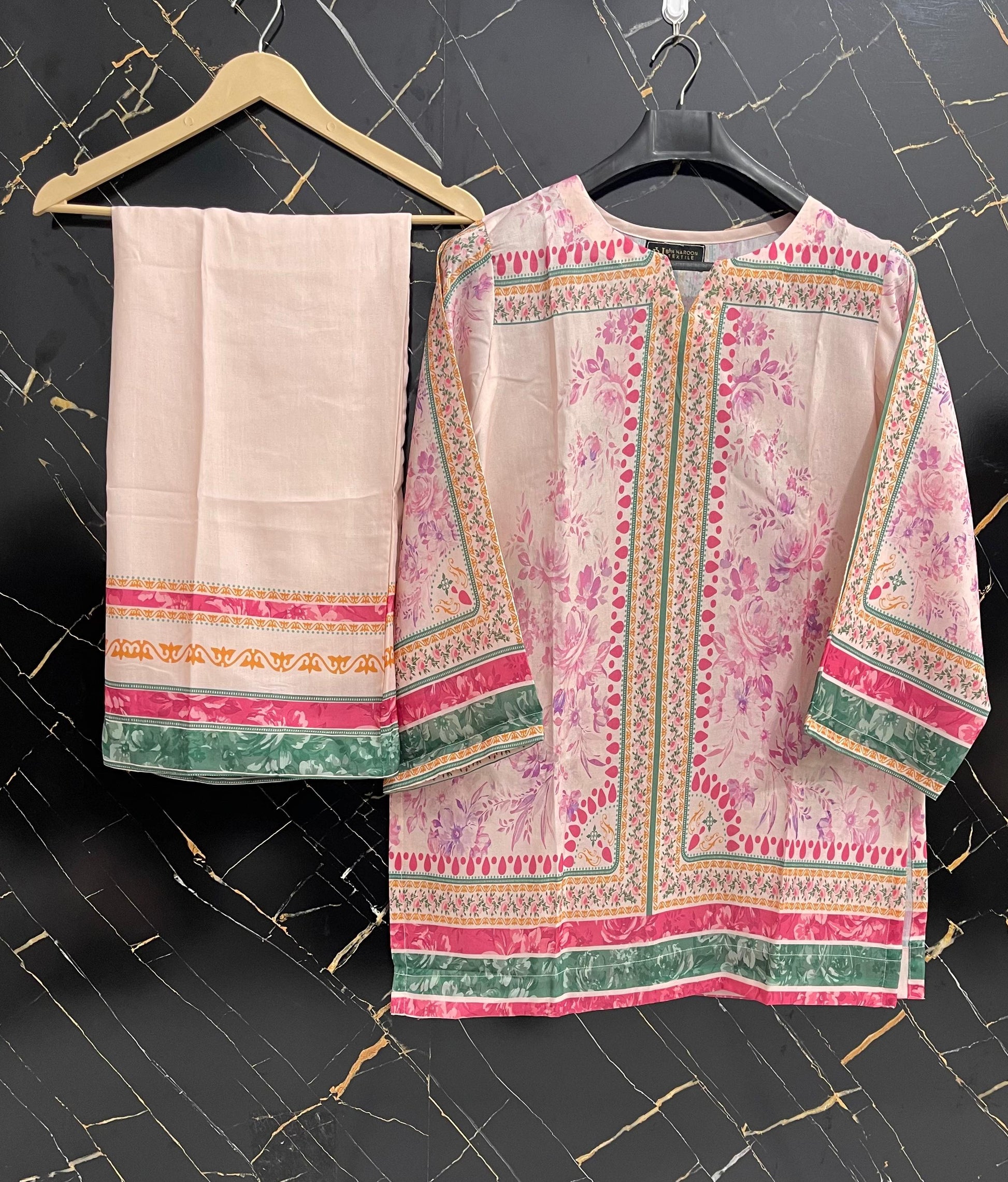 BIN HAROON TEXTILE SWISS LAWN PRINTED STITCH 2PC✓