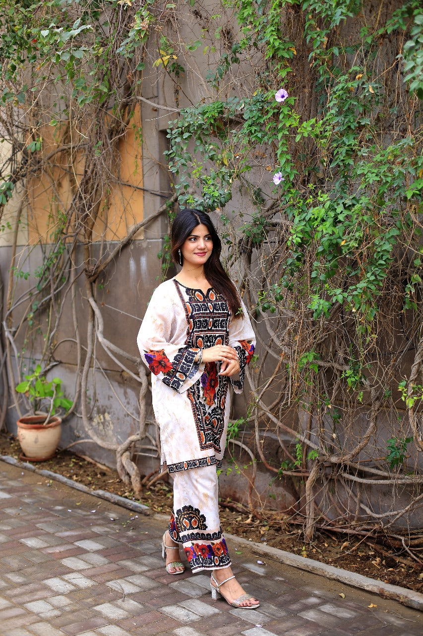 BIN HAROON TEXTILE SWISS LAWN PRINTED STITCH 2PC✓