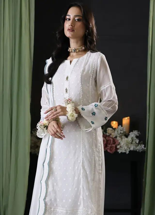 AZURE CHIFFON EMBROIDERED LUXURY PATCH WORK UNSTITCHED 3PC✓