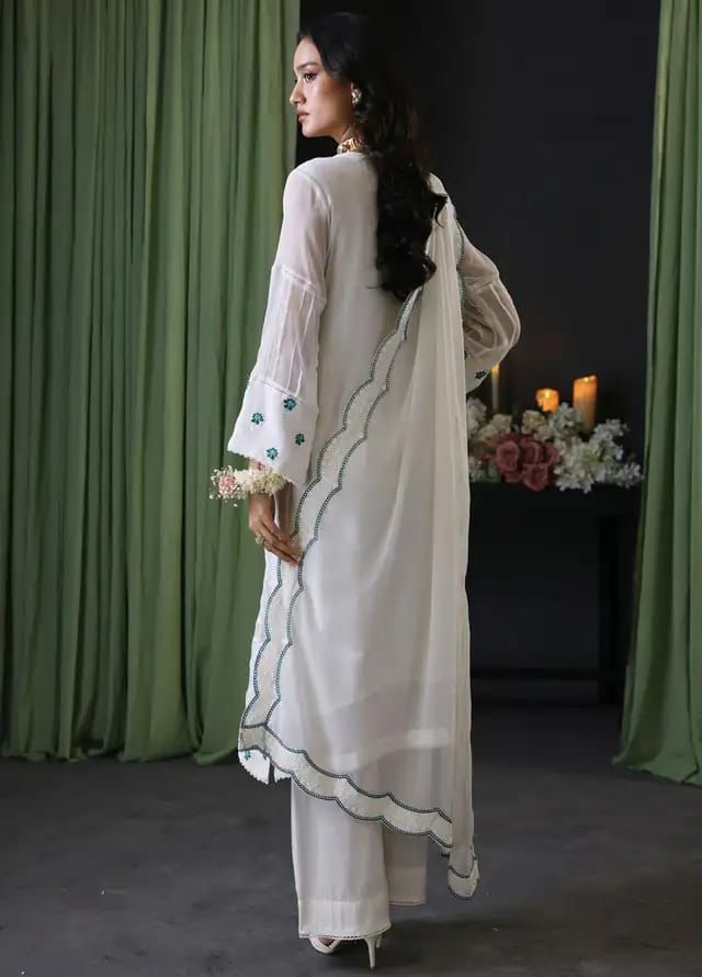 AZURE CHIFFON EMBROIDERED LUXURY PATCH WORK UNSTITCHED 3PC✓