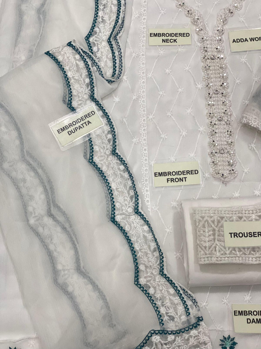 AZURE CHIFFON EMBROIDERED LUXURY PATCH WORK UNSTITCHED 3PC✓