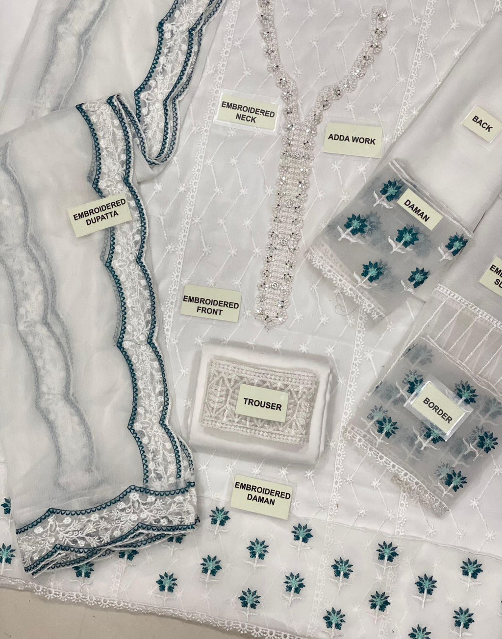 AZURE CHIFFON EMBROIDERED LUXURY PATCH WORK UNSTITCHED 3PC✓