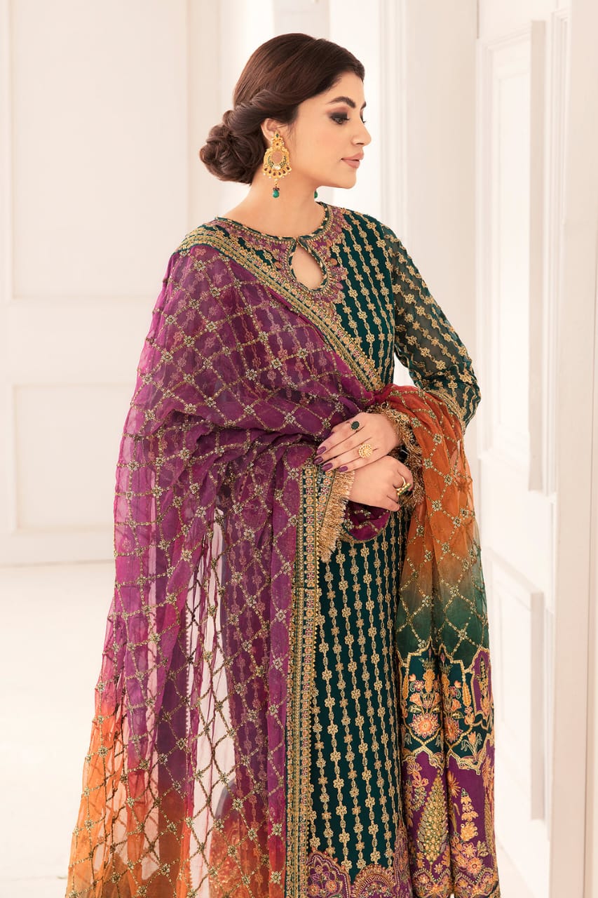 BAROQUE ORGANZA EMBROIDERED HAND EMBELLISHED LUXURY UNSTITCHED 3PC®✓