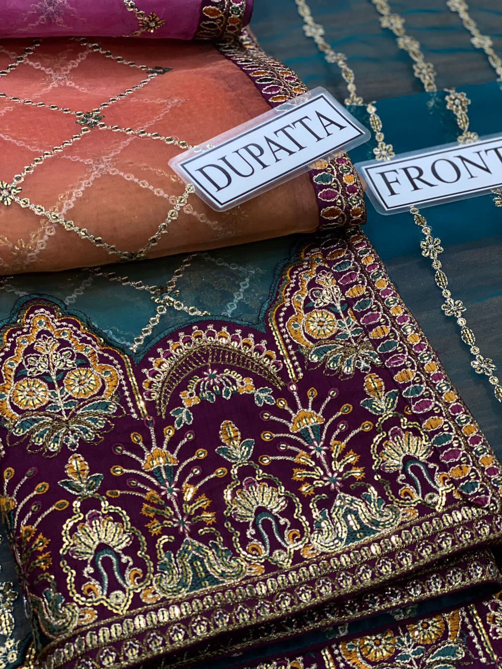 BAROQUE ORGANZA EMBROIDERED HAND EMBELLISHED LUXURY UNSTITCHED 3PC®✓