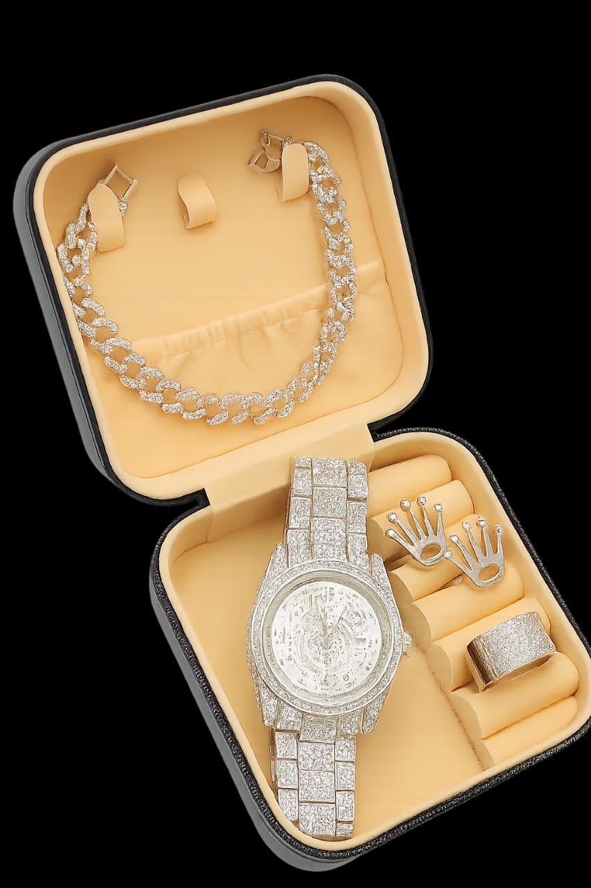 DIAMOND BRACELET, WATCH & RING SET FOR MAN