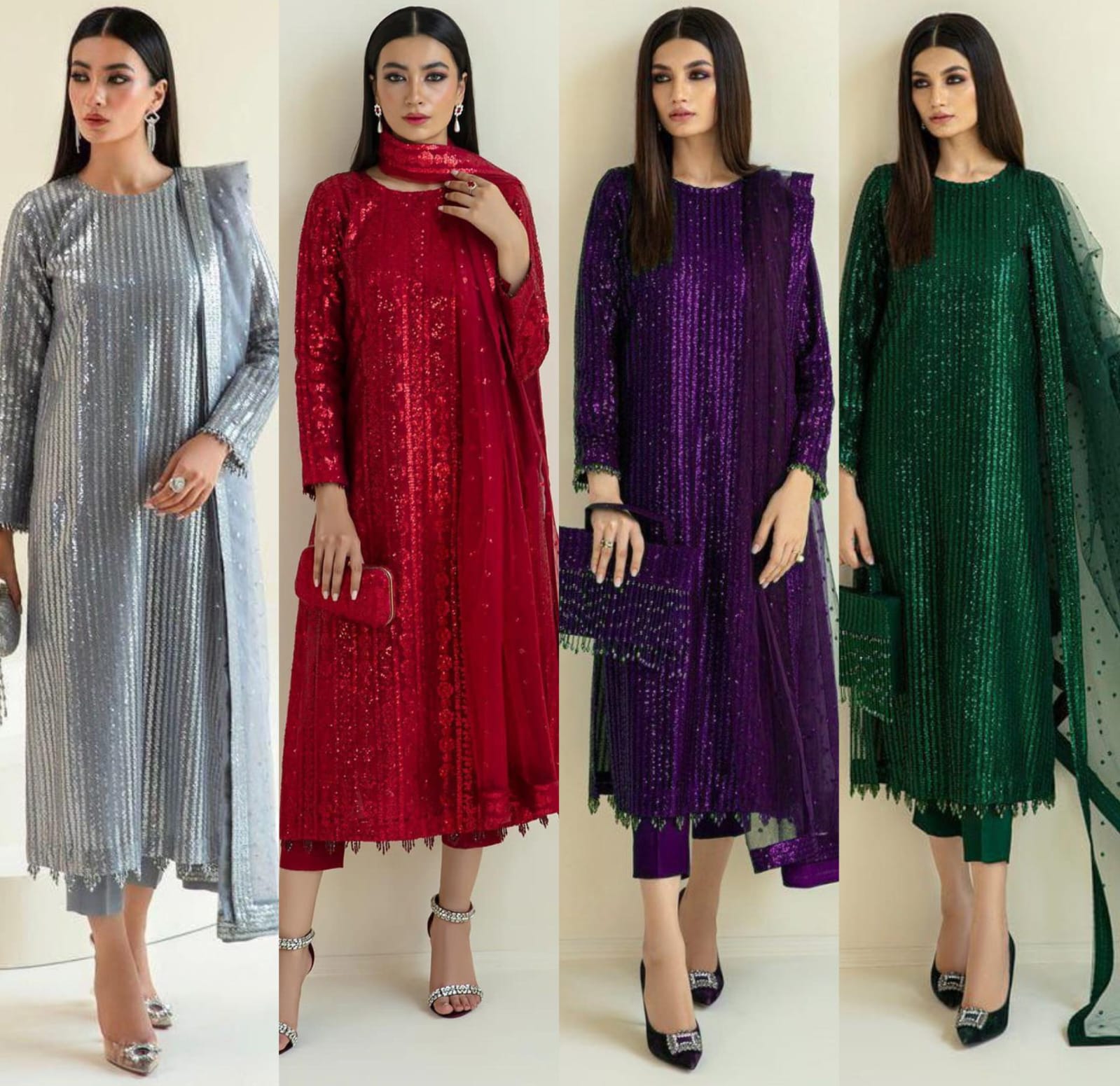 BAROQUE CHIFFON EMBROIDERED SEQUENCE LUXURY FORMAL UNSTITCED 3PC✓