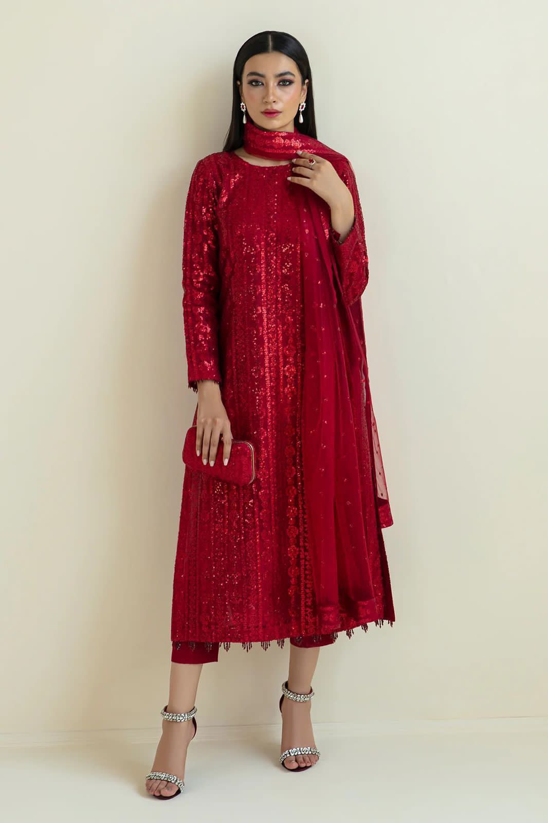 BAROQUE CHIFFON EMBROIDERED SEQUENCE LUXURY FORMAL UNSTITCED 3PC✓