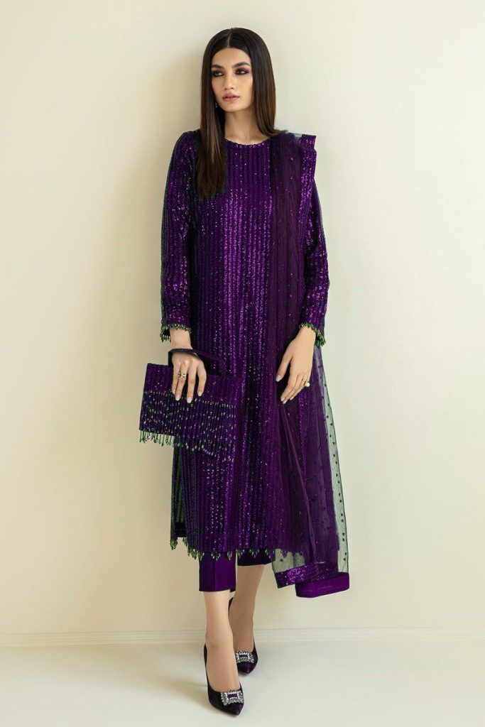 BAROQUE CHIFFON EMBROIDERED SEQUENCE LUXURY FORMAL UNSTITCED 3PC✓