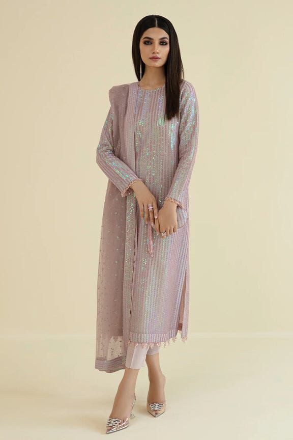 BAROQUE CHIFFON EMBROIDERED SEQUENCE LUXURY FORMAL UNSTITCED 3PC✓