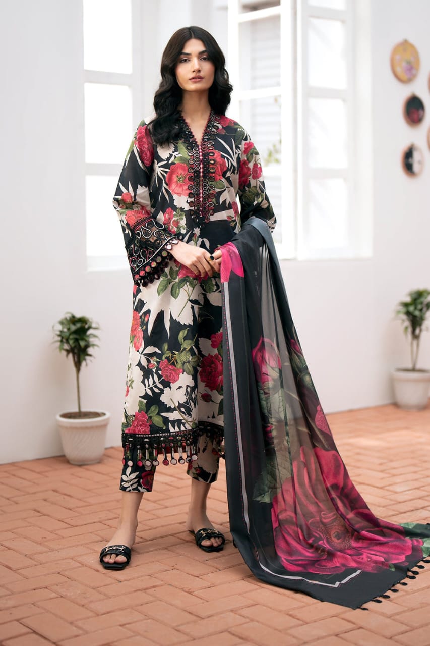 BAROQUE LAWN PRINTED EMBROIDERED PATCH-WORK UNSTITCED 3PC✓