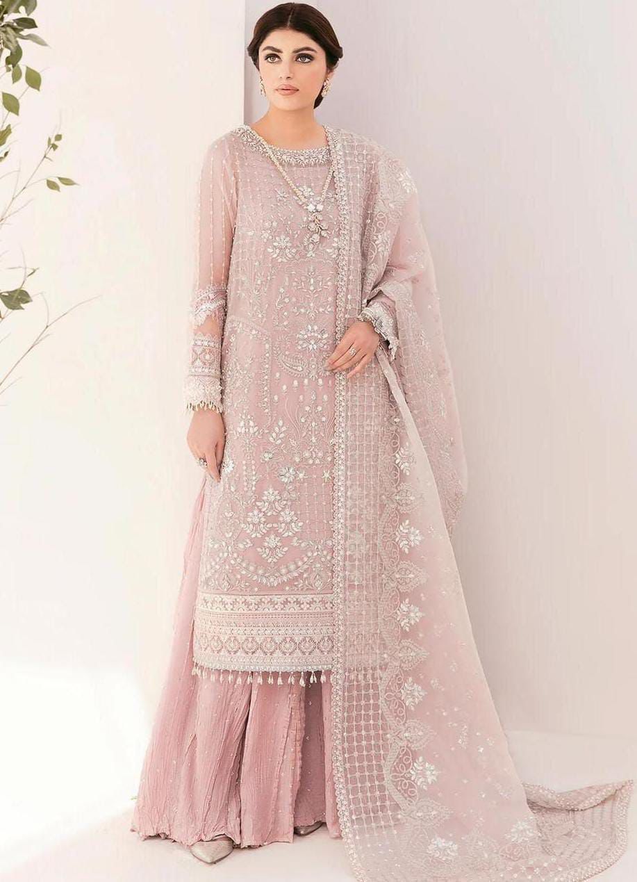 BAROQUE ORGANZA EMBROIDERED MOTI WORK & SEQUENCE LUXURY UNSTICHED 3PC✓