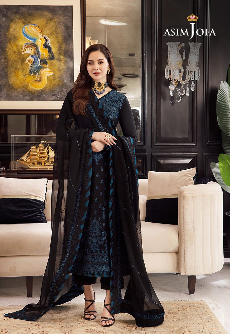 ASIM JOFA CHIFFON EMBROIDERED SEQUENCE LUXURY UNSTITCHED 3PC✓
