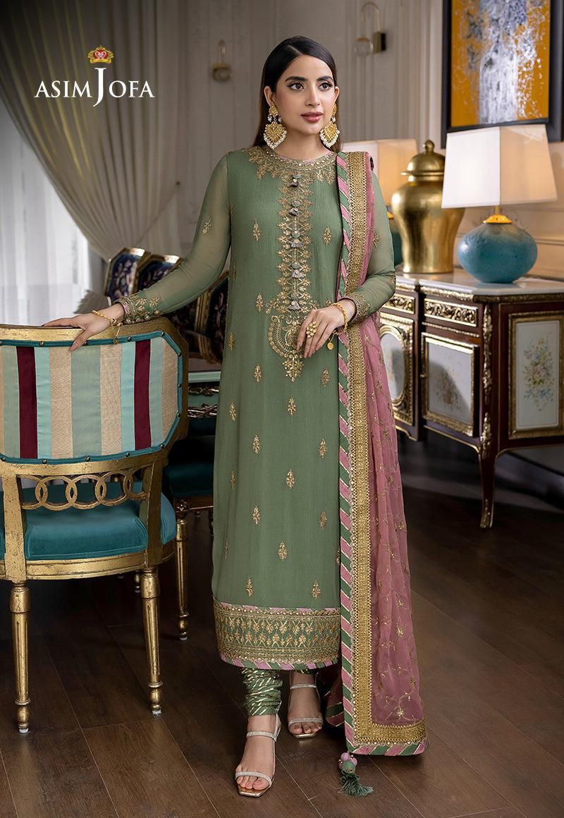 ASIM JOFA CHIFFON EMBROIDERED SEQUENCE LUXURY UNSTITCHED 3PC✓