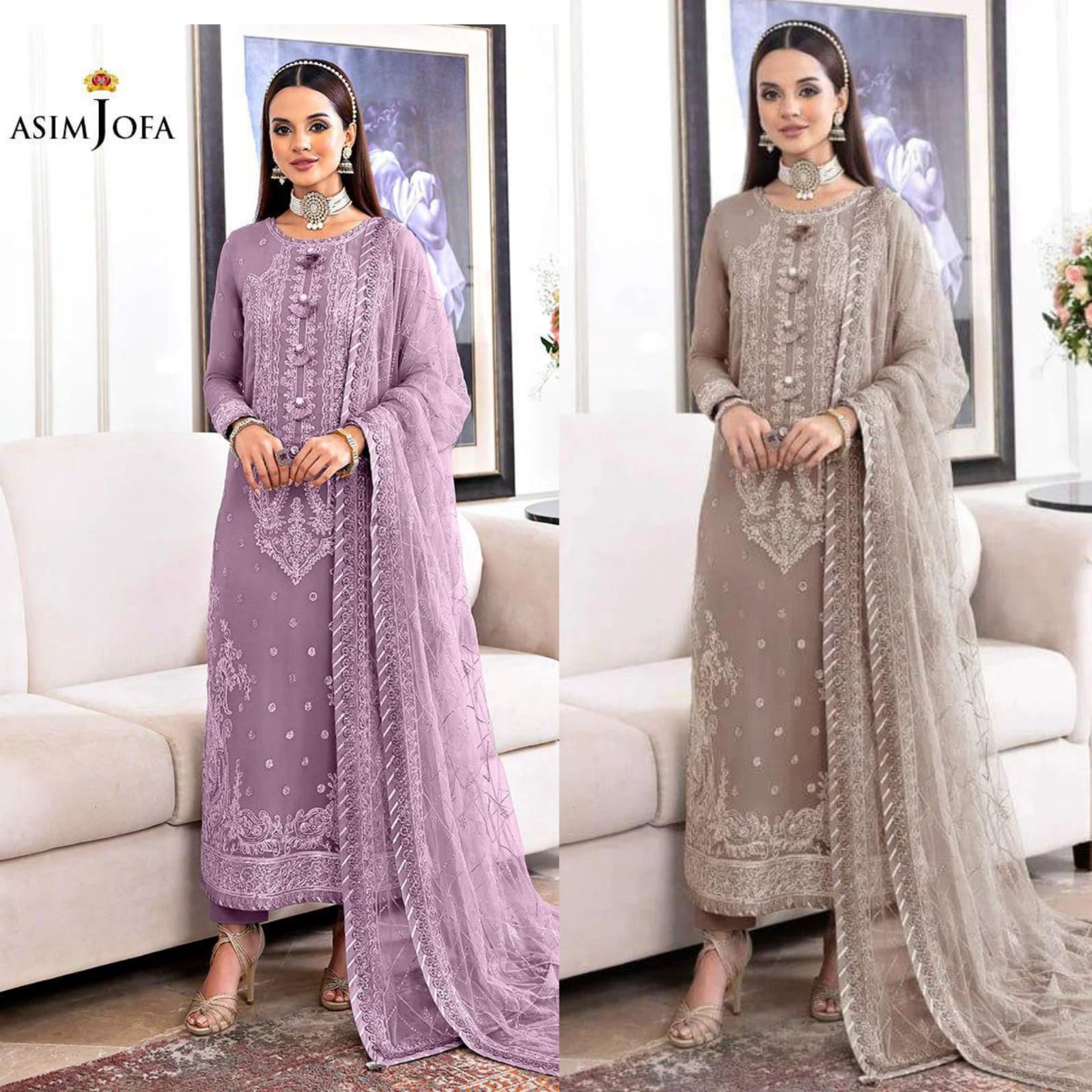ASIM JOFA CHIFFION EMBROIDERED SEQUENCE FORMAL UNSTITCHED 3PC✓