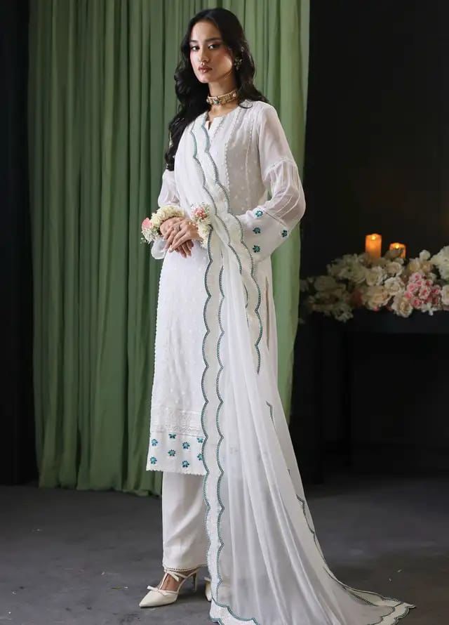 AZURE CHIFFON EMBROIDERED LUXURY PATCH WORK UNSTITCHED 3PC✓