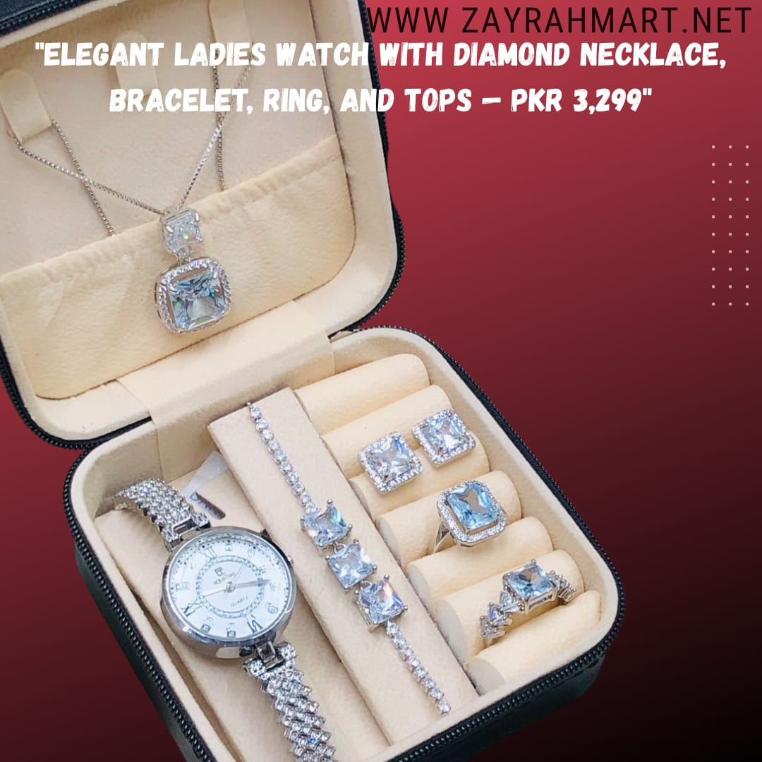 ELEGANT LADIES WATCH WITH DIAMOND NECKLACE